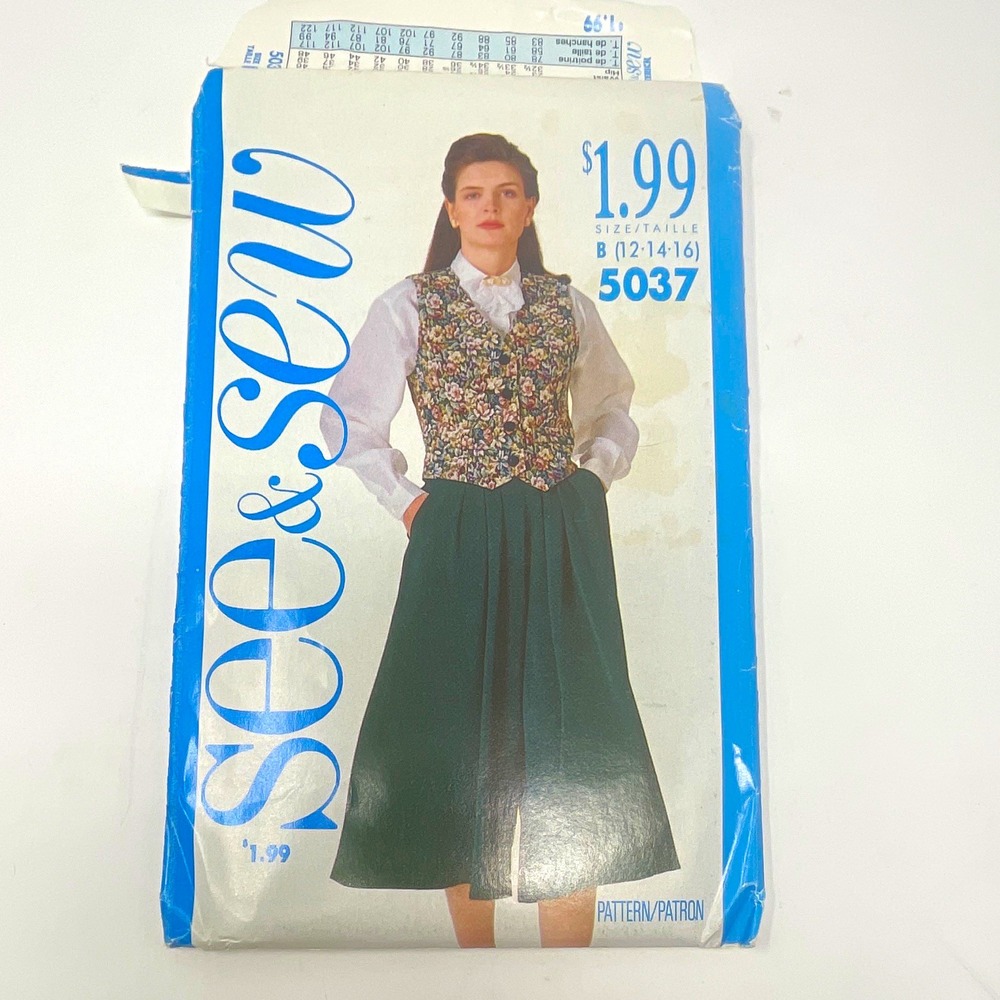 See & Sew 5037 VTG 1990s Misses Petite Vest & Culottes Pattern Sz 12-14-16